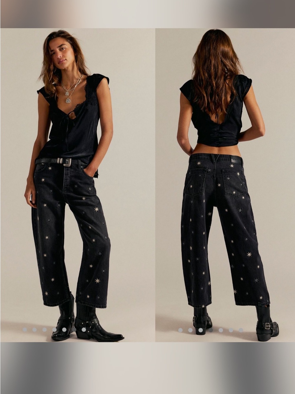 We The Free Black Star-Embroidered Cropped Jeans